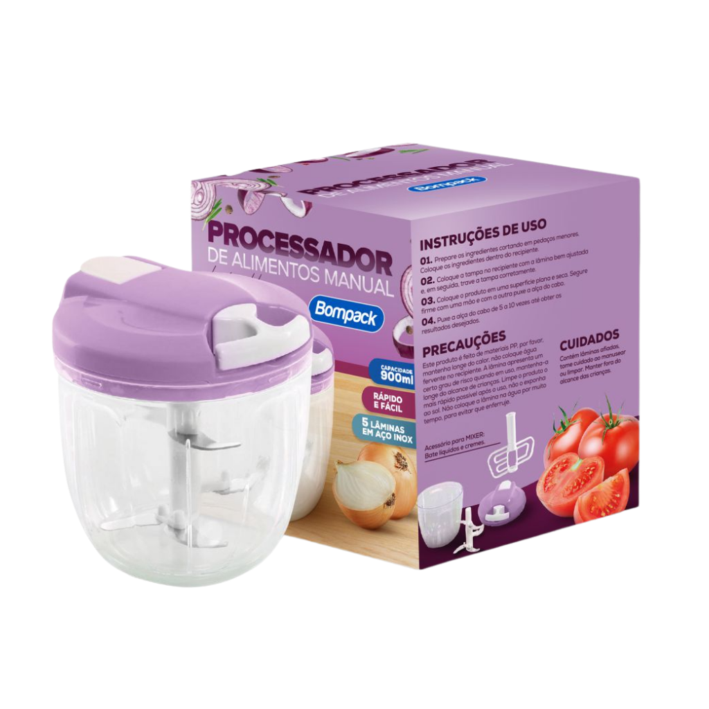 Processador Triturador De Alimentos Manual 900ml Bompack