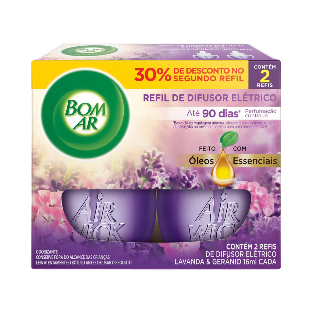 2 Refil Difusor Elétrico Bom Ar Lavanda e Gerânio 16ml