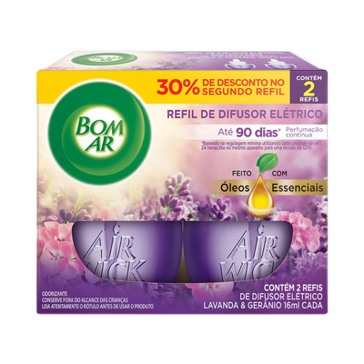 2 Refil Difusor Elétrico Bom Ar Lavanda e Gerânio 16ml
