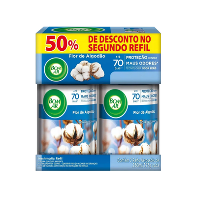 Odorizador De Ambientes Bom Ar Freshmatic Algodão 250ml Refil Com 2 Unidades