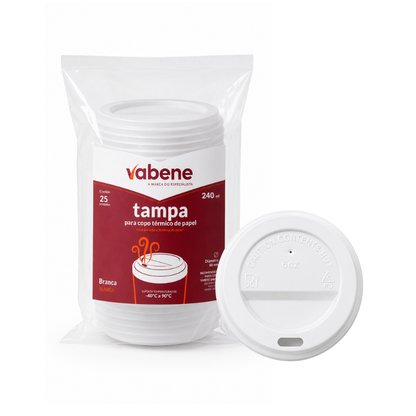Tampa Para Copo de Papel Descartável  240ml 25 Unidades  Vabene