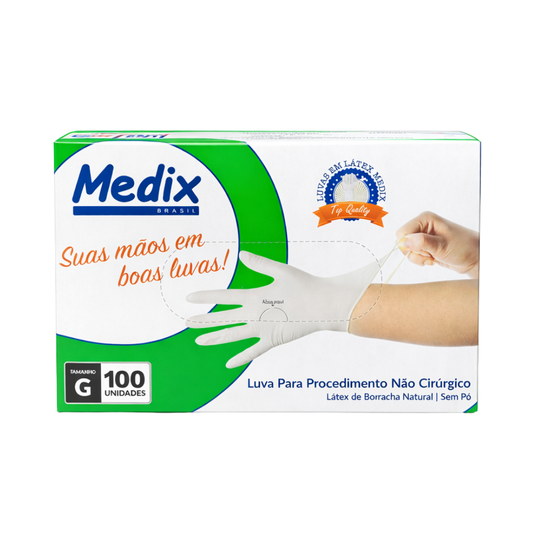 Luva De Látex Sem Pó Medix 100 Unidades  - G