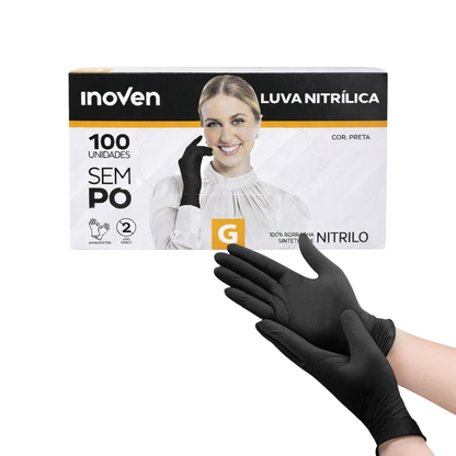 Luva Preta Nitrílica Sem Pó Inoven - G