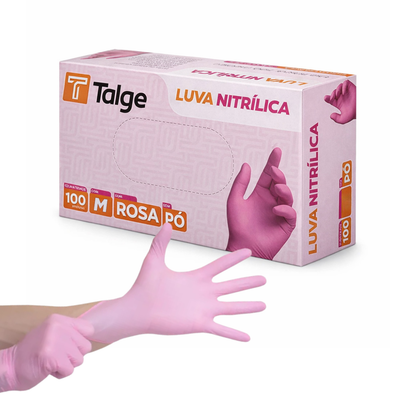 Luva Nitrílica S/ Pó Descartável Rosa Talge 100 Unidades - M