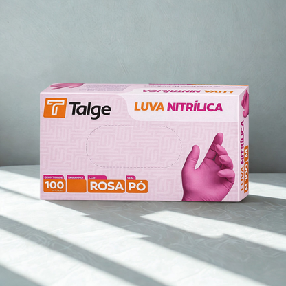 Luva Nitrílica S/ Pó Descartável Rosa Talge 100 Unidades - M