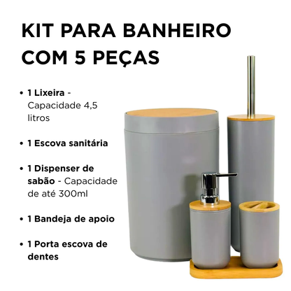 Conjunto para Banheiro Cinza Life Mood 5 Peças Nobre