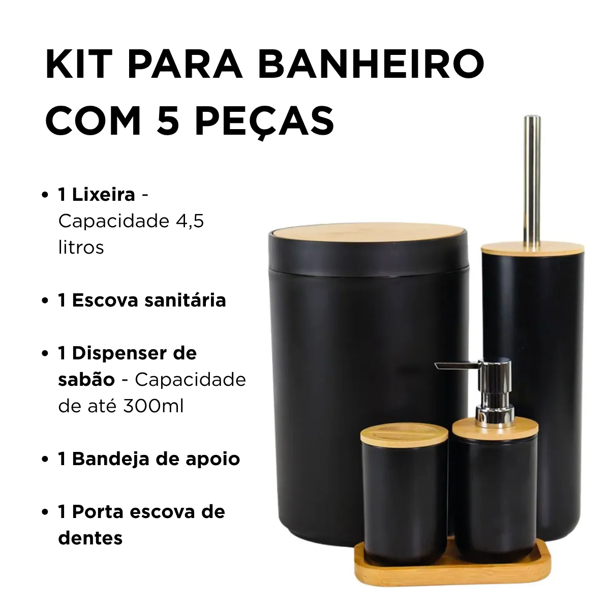 Conjunto para Banheiro Preto Life Mood 5 Peças Nobre