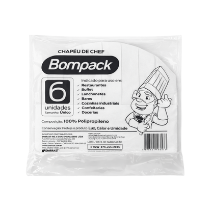 Chapéu De Chef Plissado Descartável 6 Unidades  Bompack