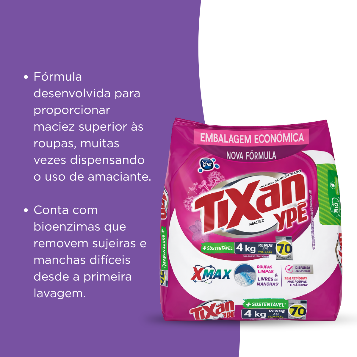Sabão em Pó Concentrado Tixan Ypê Maciez Xmax 4kg
