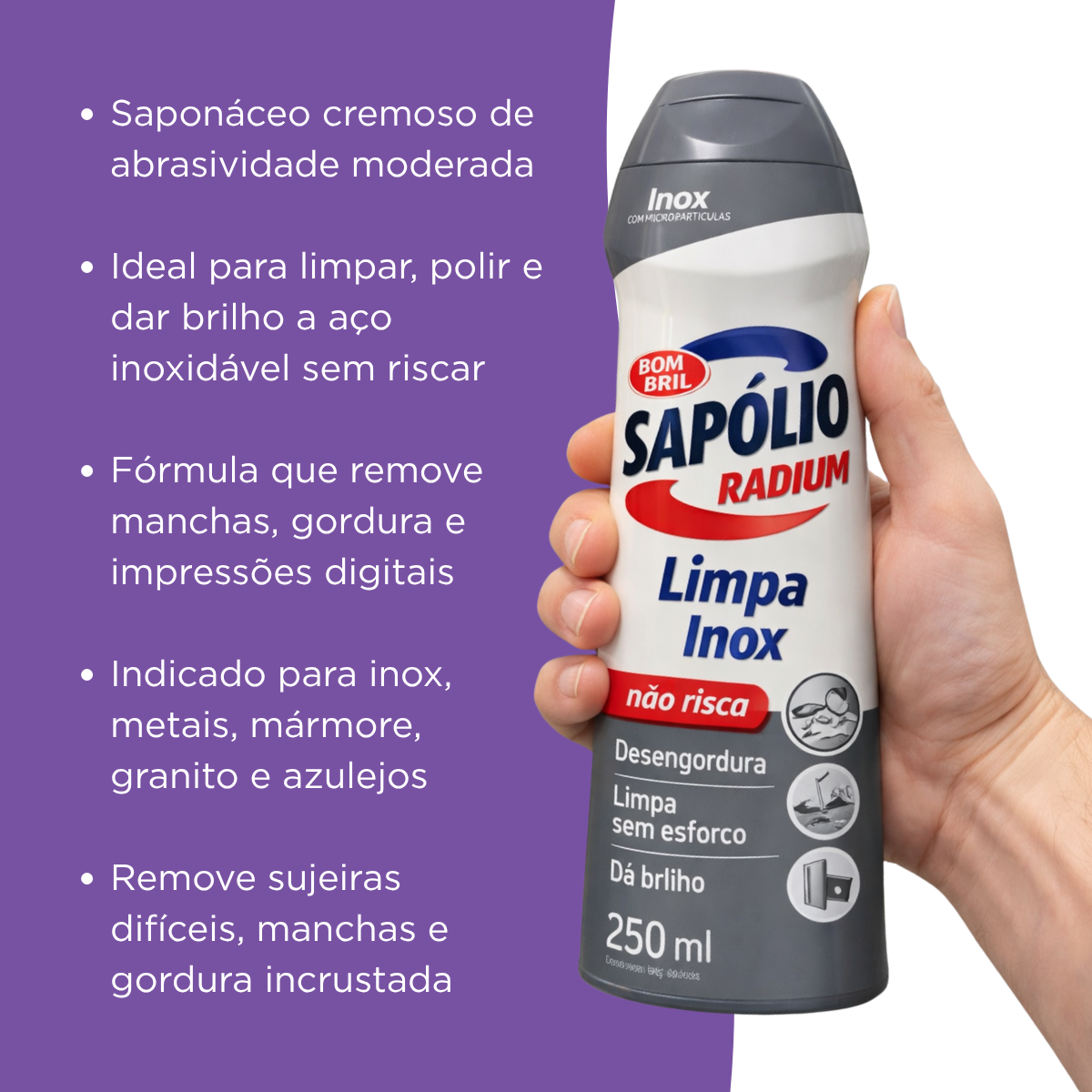 Saponáceo Cremoso Sapólio Radium Limpa Inox Bom Bril 250ml