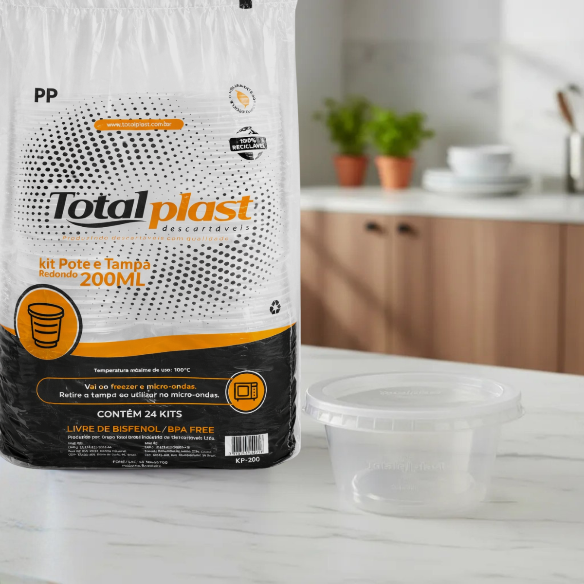Pote e Tampa Descartável Para Freezer Festa 24 Unid 200ml
