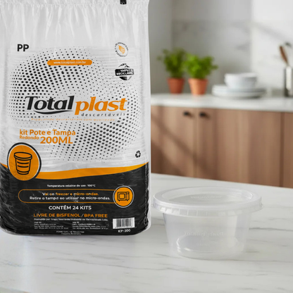 Pote e Tampa Descartável Para Freezer Festa 24 Unid 200ml