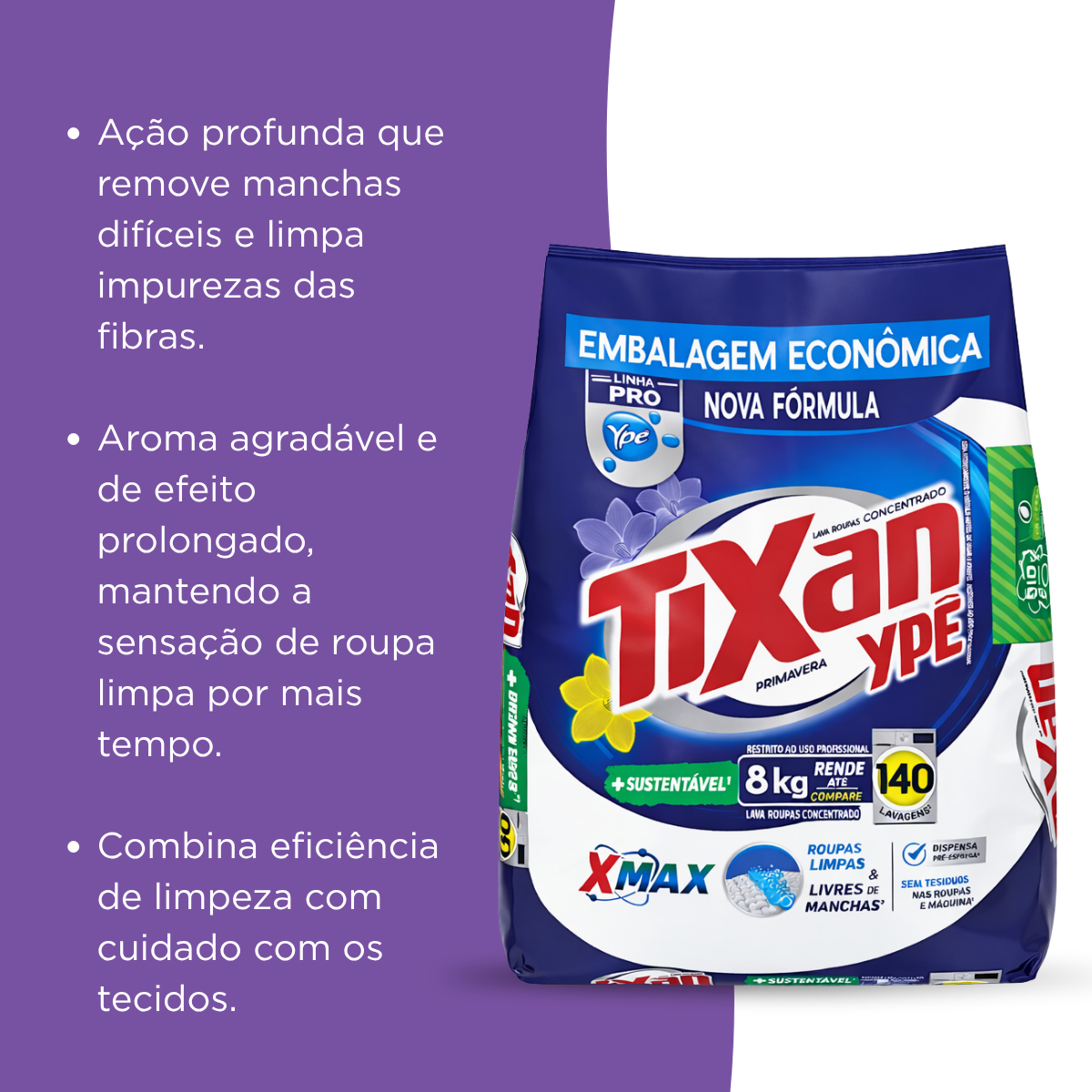Sabão em Pó Concentrado Tixan Ypê Primavera Linha Pro 8kg