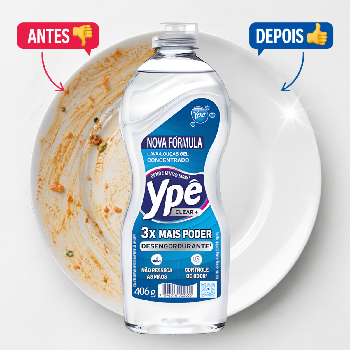 Detergente Gel Concentrado Desengordurante Clear 406g Ypê