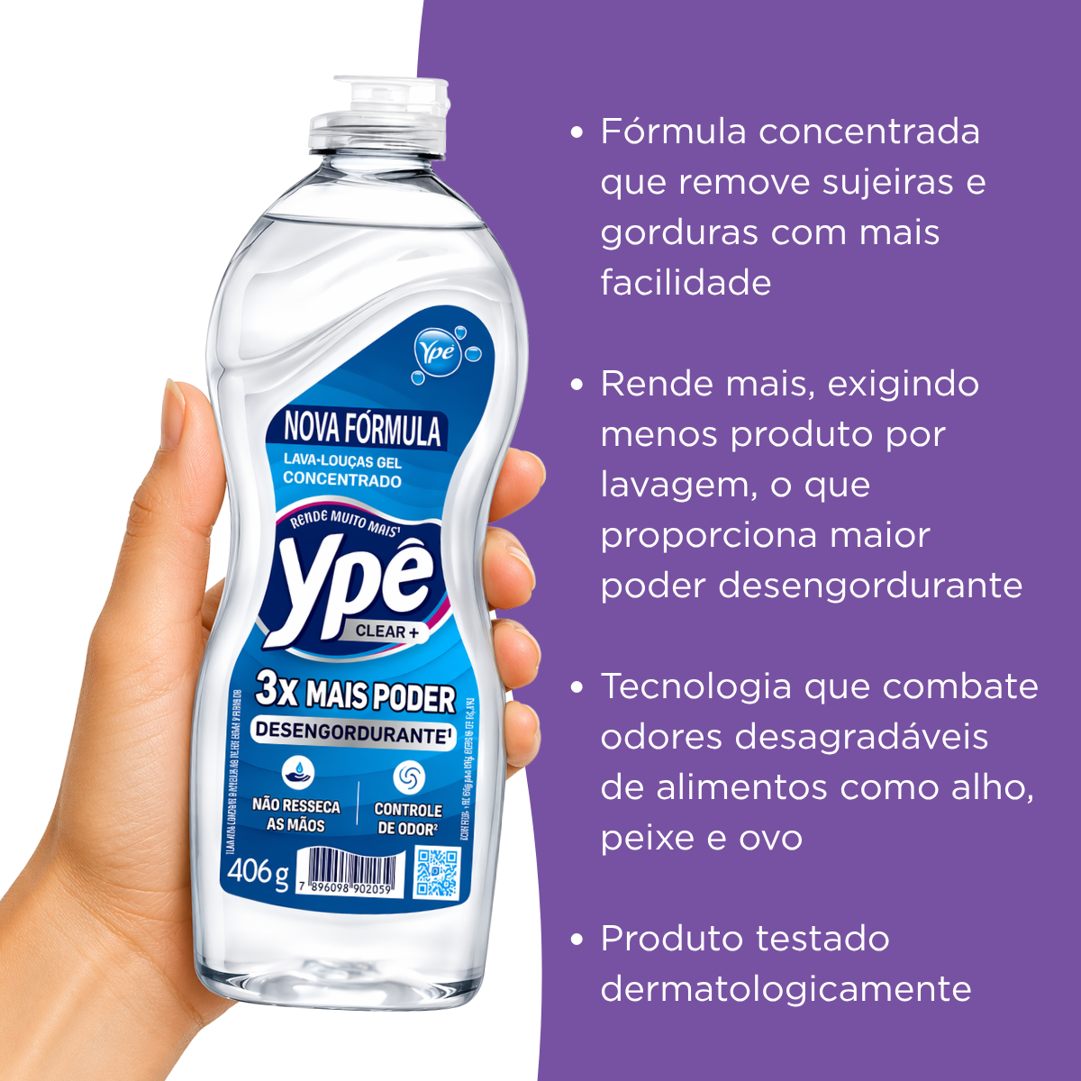 Detergente Gel Concentrado Desengordurante Clear 406g Ypê
