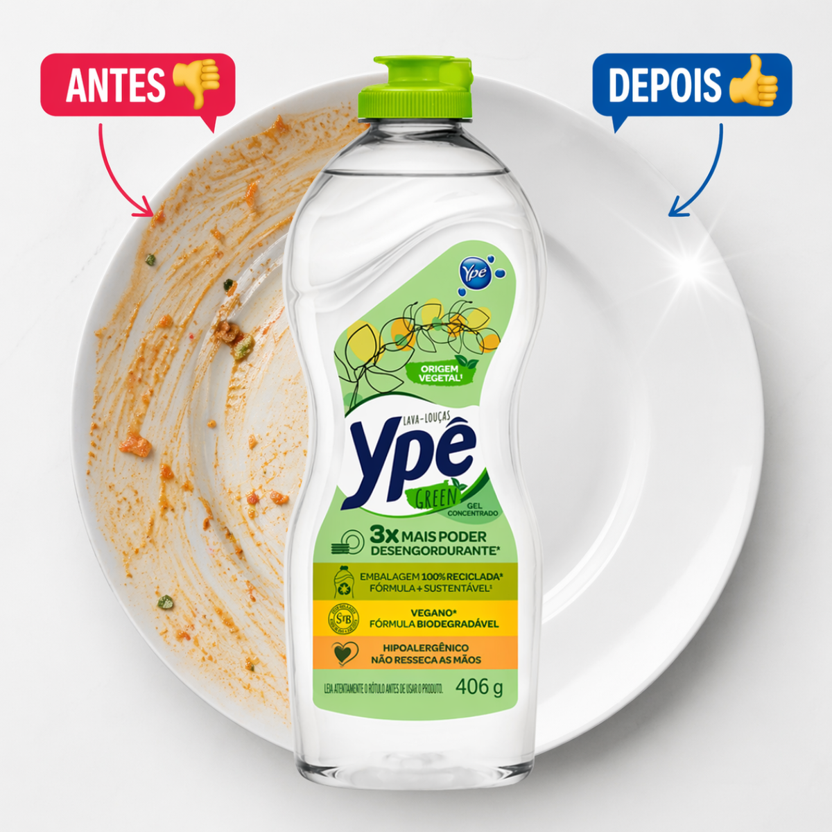 Detergente Gel Concentrado Hipoalergênico Green Ypê 406g