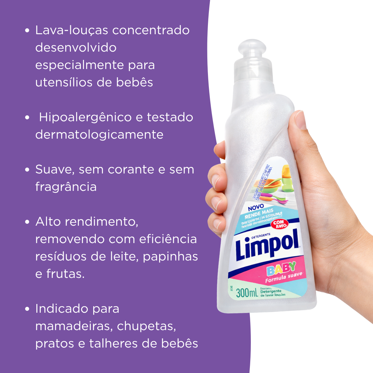 Detergente Líquido Limpol Baby Sem Fragrância Lava Louças 300ml