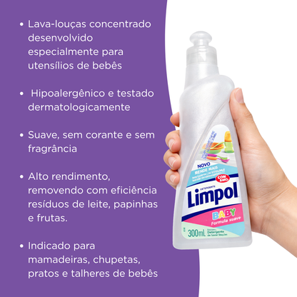 Detergente Líquido Limpol Baby Sem Fragrância Lava Louças 300ml