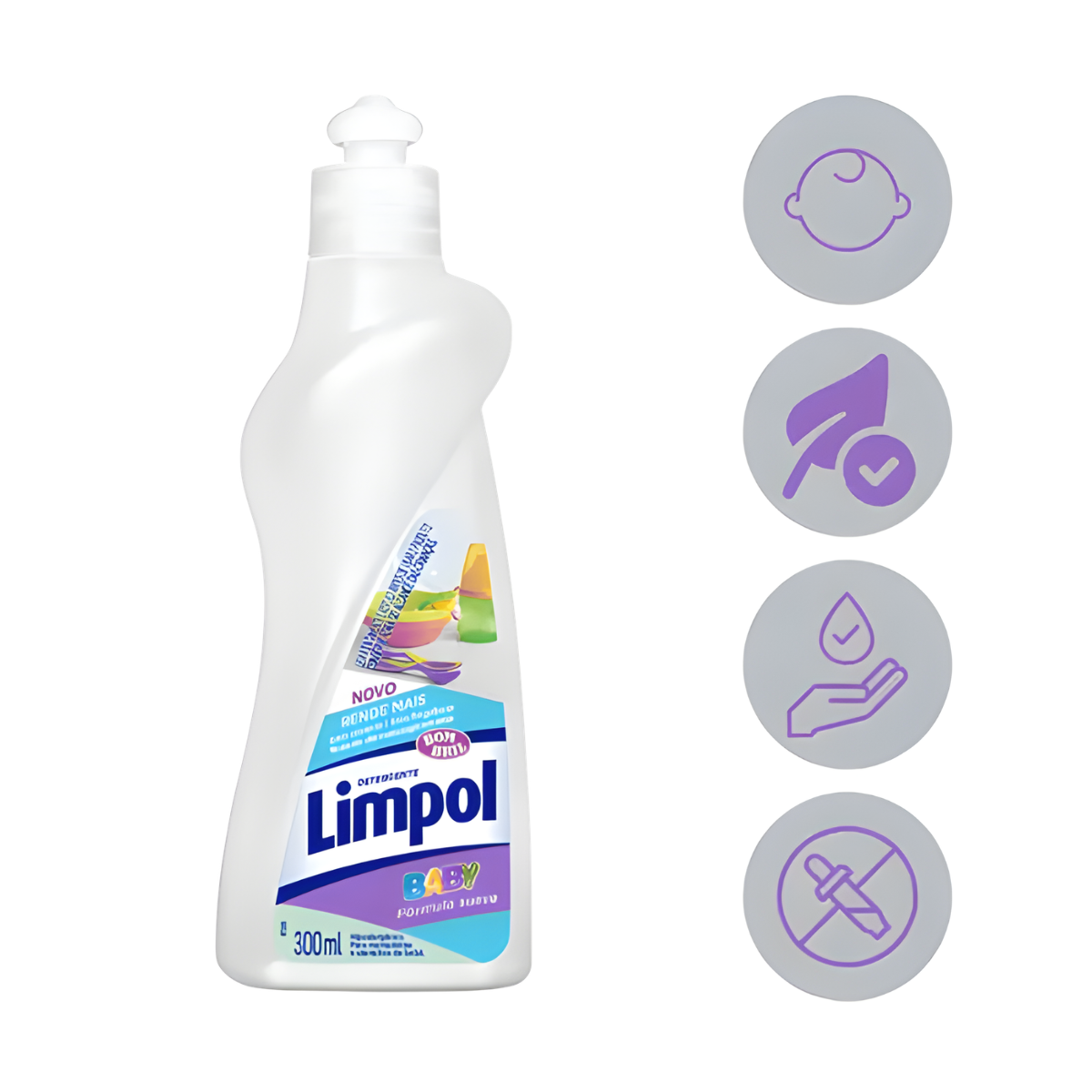Detergente Líquido Limpol Baby Sem Fragrância Lava Louças 300ml