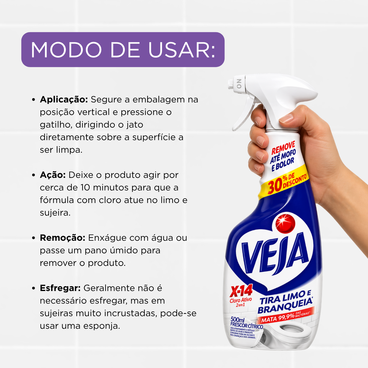 Desinfetante Cloro Ativo X-14 Tira Limo Branqueia Veja 500ml