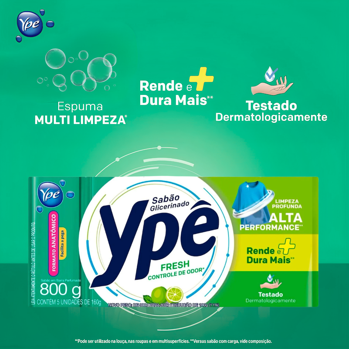 Sabão em Pedra Fresh com 5 Unidades 800g Ypê