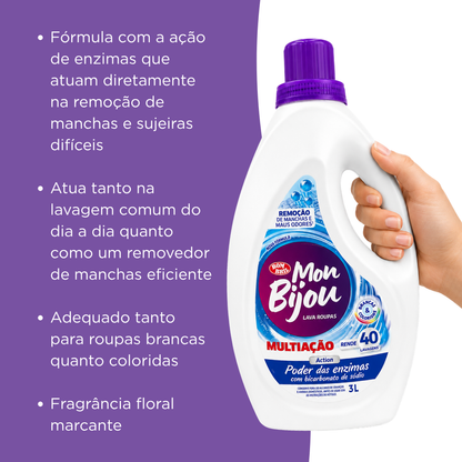 Sabão Lava Roupas Líquido Mon Bijou Multiação Action 3L