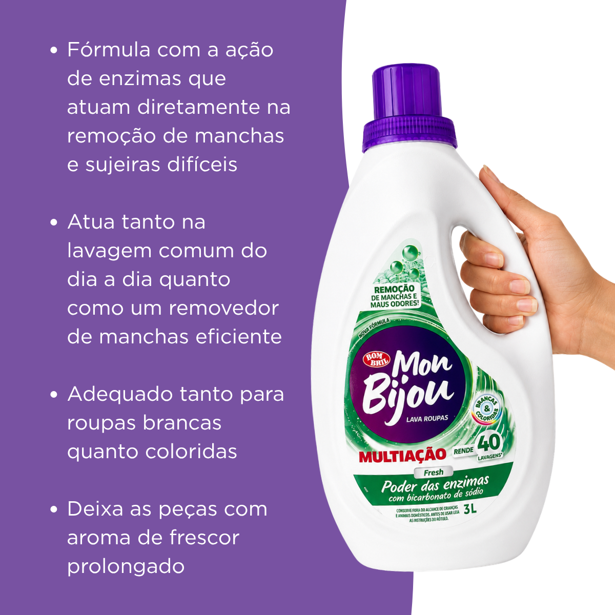 Sabão Lava Roupas Líquido Mon Bijou Multiação Fresh 3L