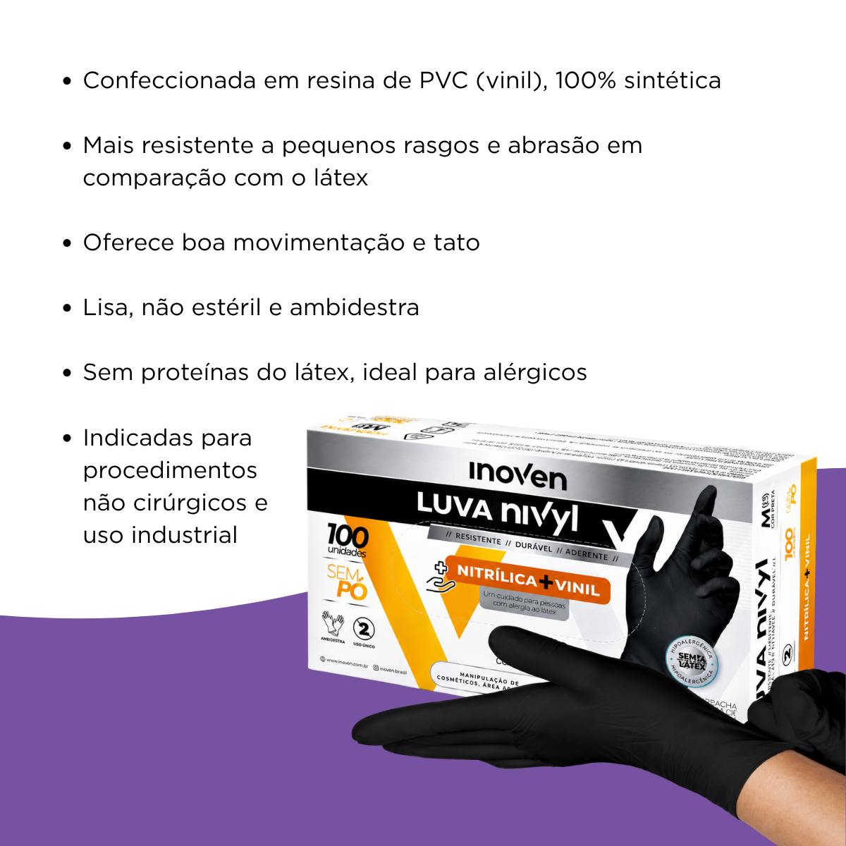 Luva Nivyl Nítrilica+Vinil Sem Pó Preta 100 Uni Inoven - G