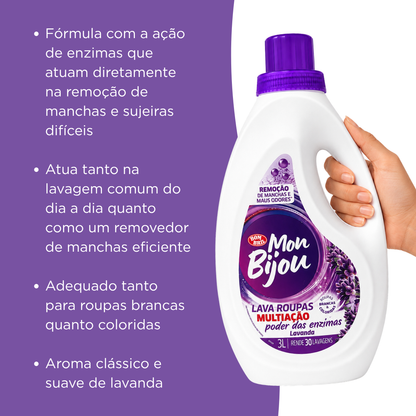 Sabão Lava Roupas Líquido Mon Bijou Multiação Lavanda 3L