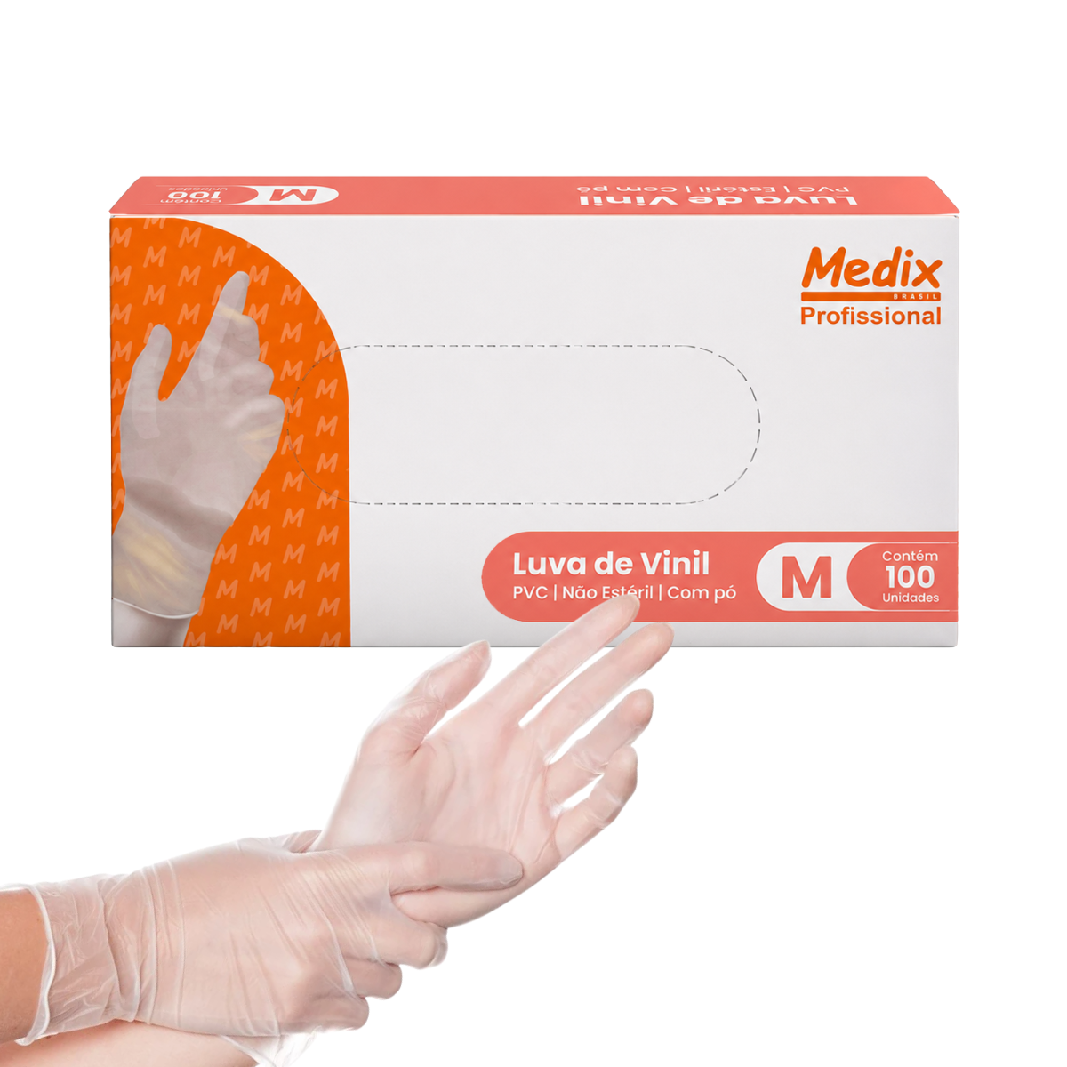 Luva de Vinil Descartável Com Pó Medix 100 unid Tam M