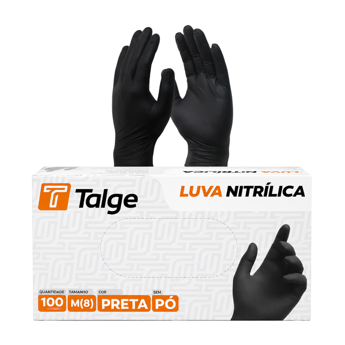 Luva Descartável Nitrílica Sem Pó Preta Talge Tamanho M