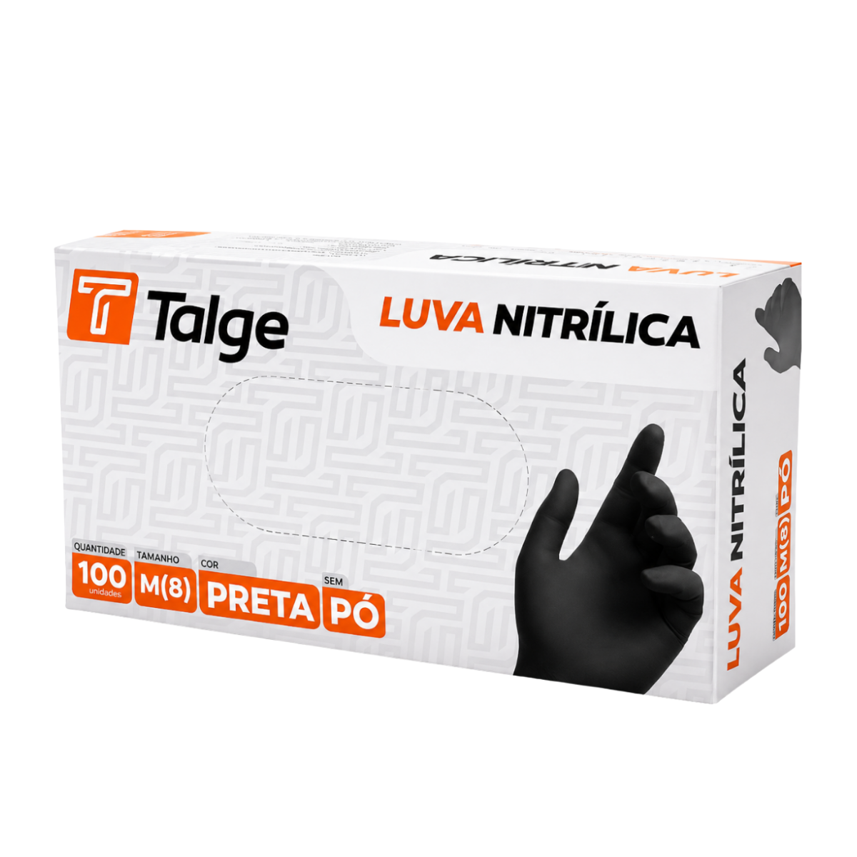Luva Descartável Nitrílica Sem Pó Preta Talge Tamanho M