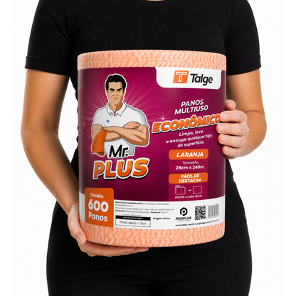 Rolo de Pano Multiuso 28cm x 240m 600 Panos Laranja Mr Plus