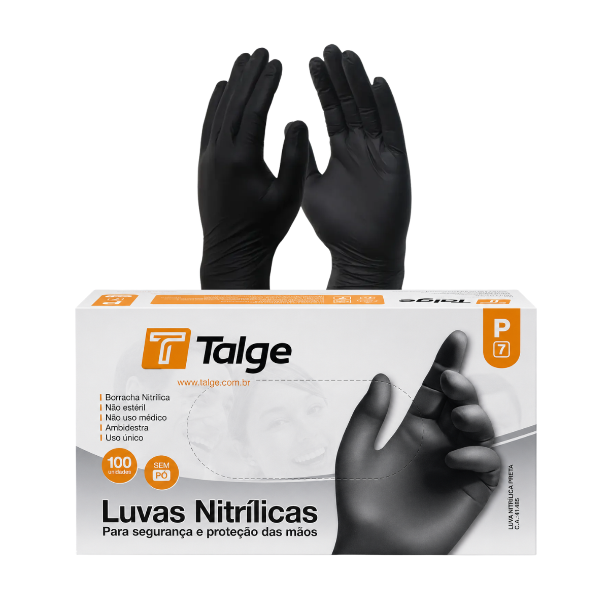 Luva Nitrílica Preta Sem Pó Talge Tamanho P