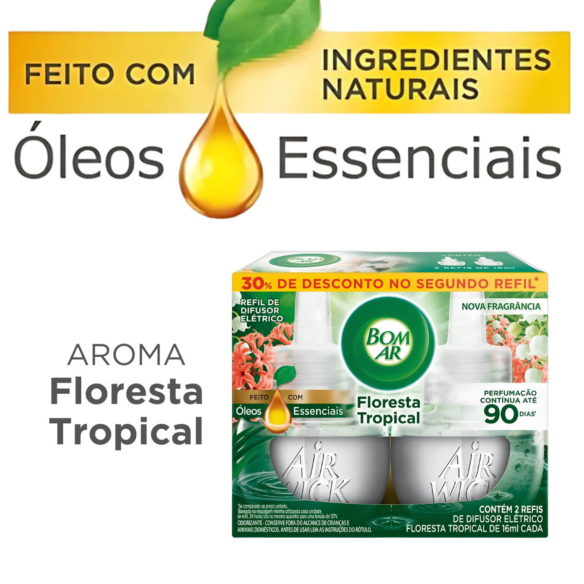 2 Refil Para Difusor Elétrico Floresta Tropical 16ml Bom Ar