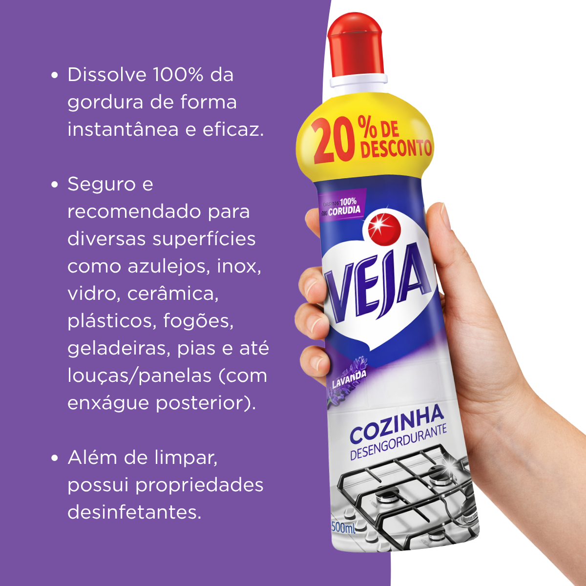 Limpador Veja Desengordurante Cozinha 500ml - Lavanda