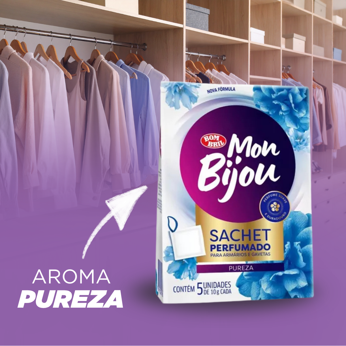 Sache Perfumado Roupa Armário Pureza 5 Unidades Bombril