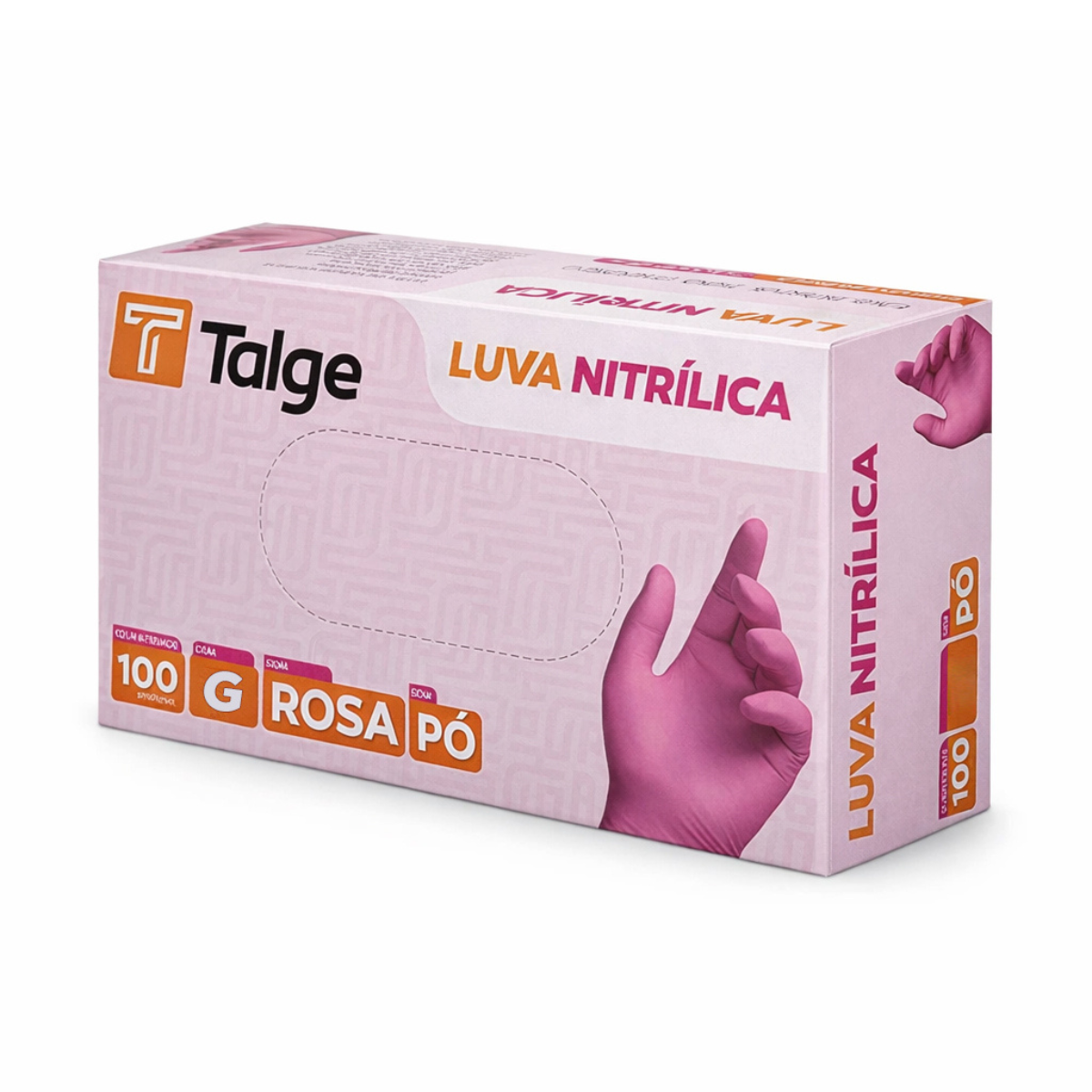 Luva Nitrílica Sem Pó Descartável Rosa Talge 100 Unidades - G