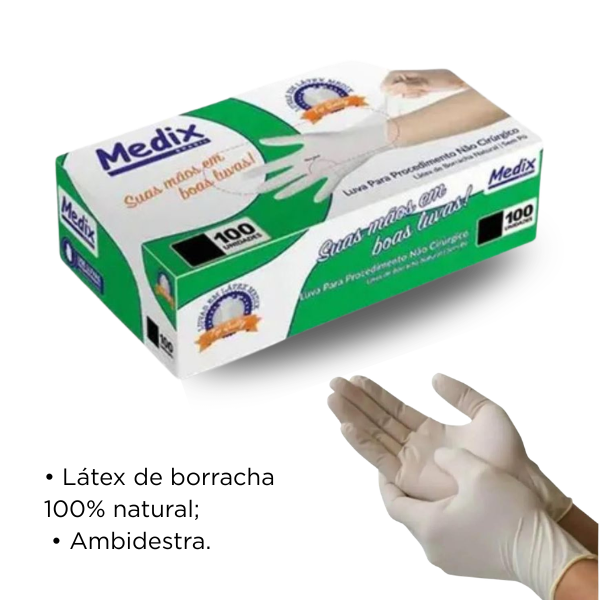 Luva De Látex Sem Pó Medix 100 Unidades  - G