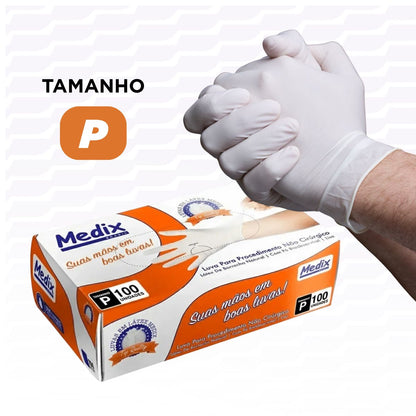 Luvas Látex Descartáveis Com Pó Médix 100 Unidades - P