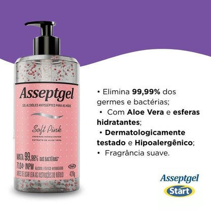 Álcool em Gel 70% Asseptgel Soft Pink 420g