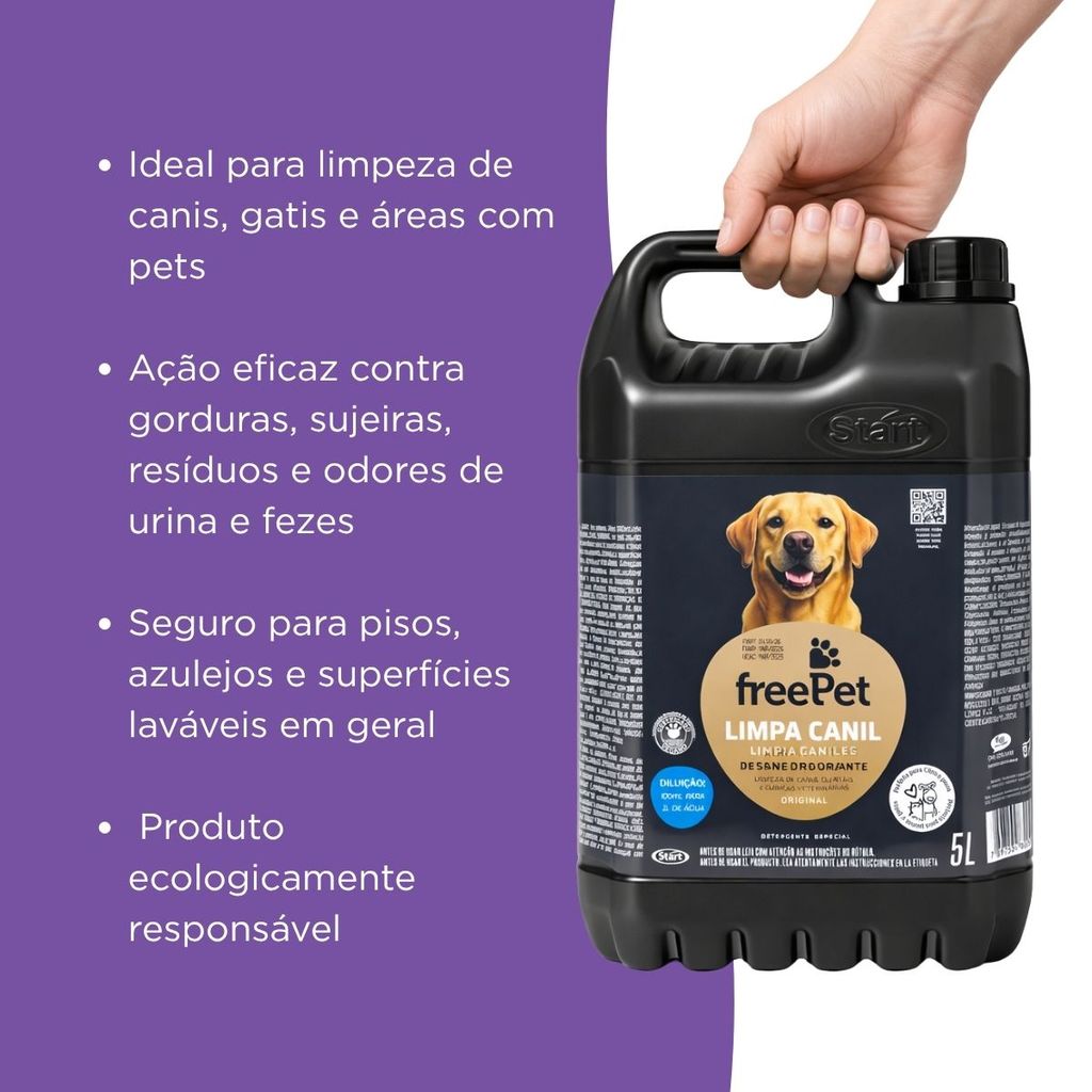 Detergente Limpa Canil Tira Cheiro Urina Free Pet 5 Litros