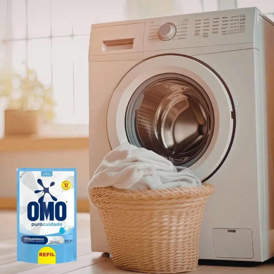 Lava Roupas Sabão Líquido Omo Puro Cuidado Hipoalergênico 900ml