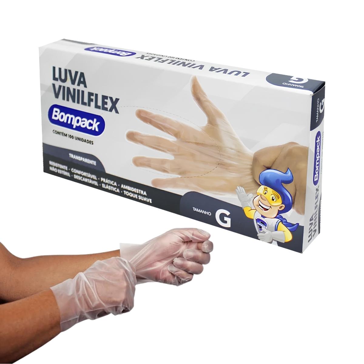 Luva De Vinilflex Transparente  Bompack C/100 Unidades - G