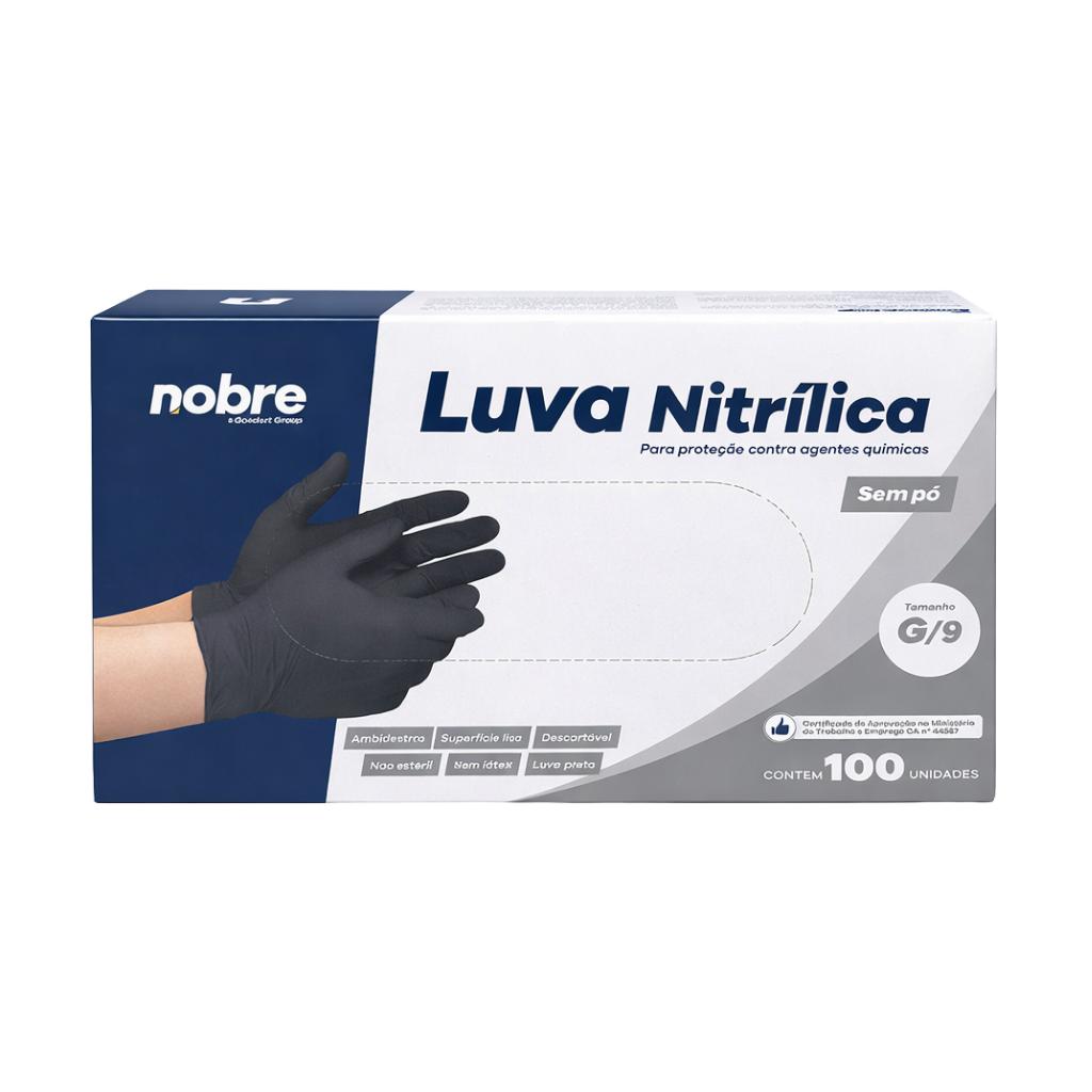Luvas Nitrílica Preta Nobre Sem Pó Premium 100 Unidades - G