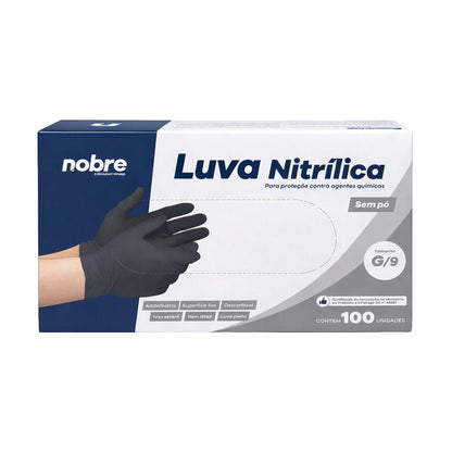 Luvas Nitrílica Preta Nobre Sem Pó Premium 100 Unidades - G