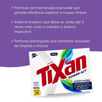 Sabão Lava Roupas  Em Pó  Tixan Power Act Concentrado  800g