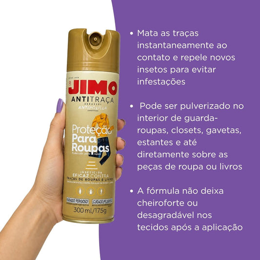 Anti Traça Spray 300ml Proteção Roupas Livros Armários Jimo