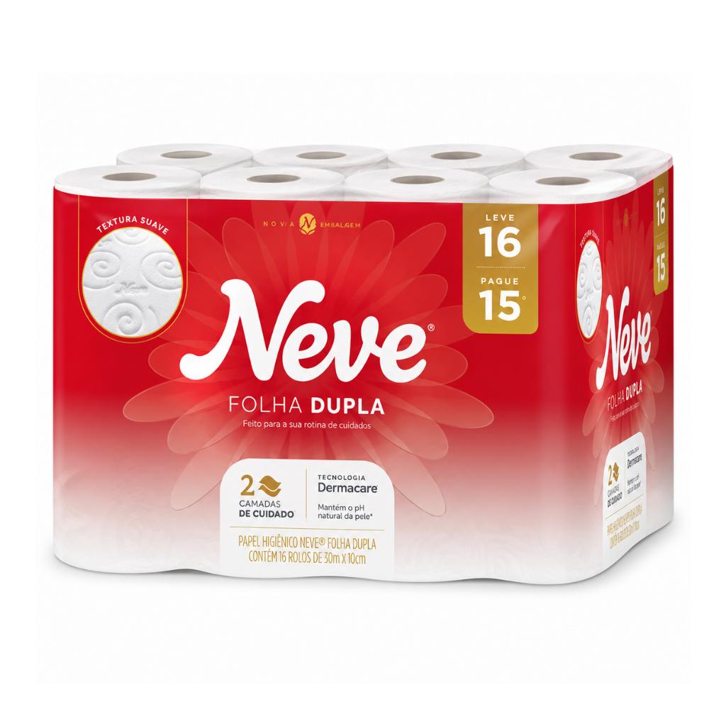 Papel Higiênico Neutro Folha Dupla 30x10 Neve 16 Rolos