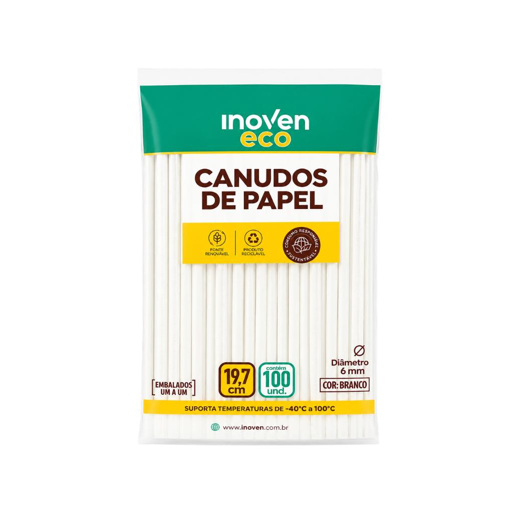 Canudos de Papel Branco 19,7 cms x 6mm 100 Unid Inoven